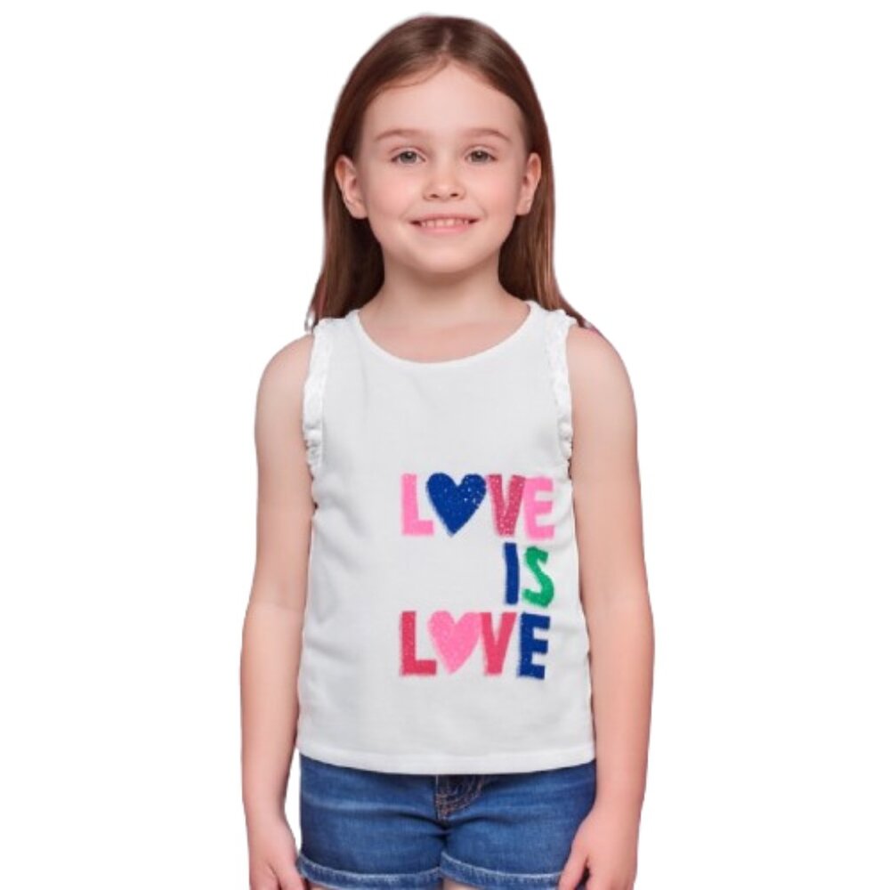 Epic Threads White Ruffled Graphic Tank Top Girls Size 6 Sleeveless Summer Tee